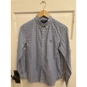 Ralph Lauren Boys Navy Plaid Oxford Shirt 100% Cotton Size‎ Large (14-16)